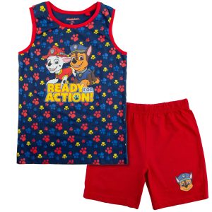 Letnia piżama bawełniana Psi Patrol - granat/czerwony dla chłopca chłopięca piżama na lato letnia lekka przewiewna