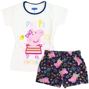 Letnia piżama bawełniana Peppa Pig - biała dla dziewczynki dziewczęca letnia na lato