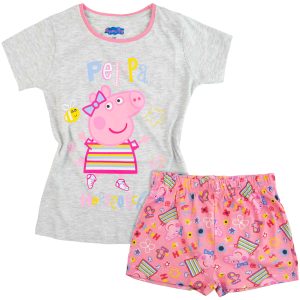Letnia piżama bawełniana Peppa Pig - szara dla dziewczynki dziewczęca letnia na lato