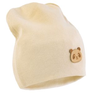 beżowa czapka niemowlęca dziecięca panda typu smerfetka prosta lekka cienka bawełniana na wiosnę lato jesień czysta bwełna polski produkt CiuchCiuch