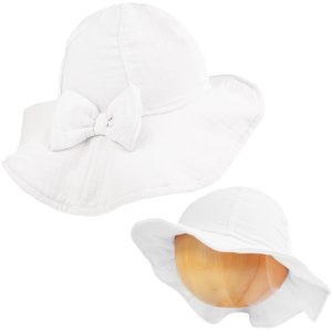 kapelusz muślinowy z kokardą letnia czapka niemowlęca dziewczęca na słońce z szerokim rondem lekki przewiewny letni naturalny bawełniany miękki dla dziewczynki CiuchCiuch