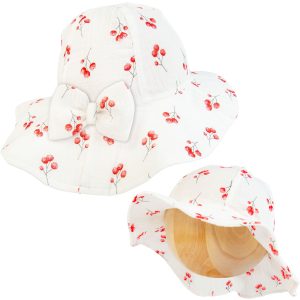 kapelusz muślinowy z kokardą letnia czapka biała w jarzębinki niemowlęca dziewczęca na słońce z szerokim rondem lekki przewiewny letni naturalny bawełniany miękki dla dziewczynki CiuchCiuch