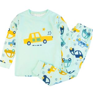 miętowa piżamka piżama dziecięca w auto dla chłopca w pojazdy bawełniana długi rękaw